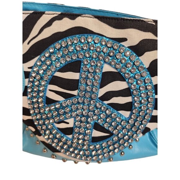 Diophy Zebra Print & Turquoise Shoulder Purse Bag With Studded Details - Picture 11 of 14